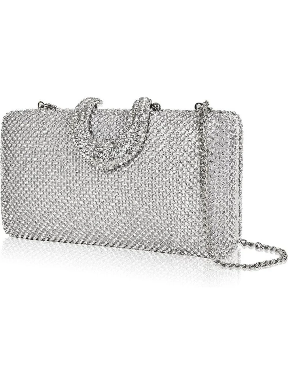 Women's Silver Sparkly Rhinestone Crystal Clutch Purse For Elegant Evening Bag